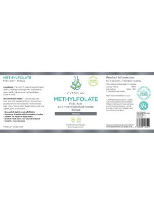 Methylfolate Supplement - Folic Acid 400ug (Cytoplan), 60 Vegan Capsules
