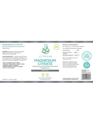 Magnesium Citrate 500mg  (Cytoplan) 90 tablets